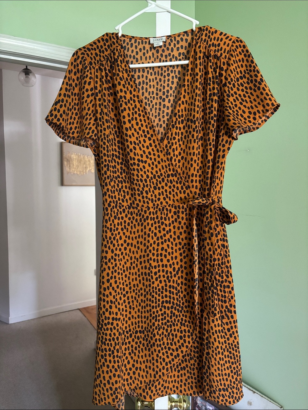 J. Crew Orange and Black Dot Wrap Dress